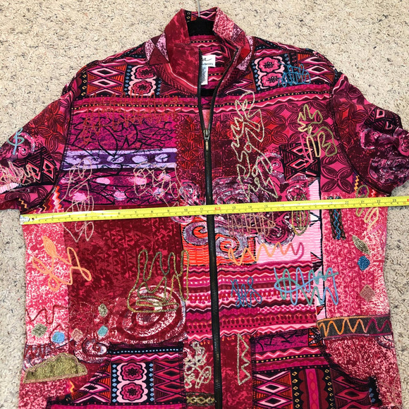 Spa by Chico's Jacket Womens 2 Large Full Zip Art To Wear Abstract Pink Colorful - Picture 11 of 12